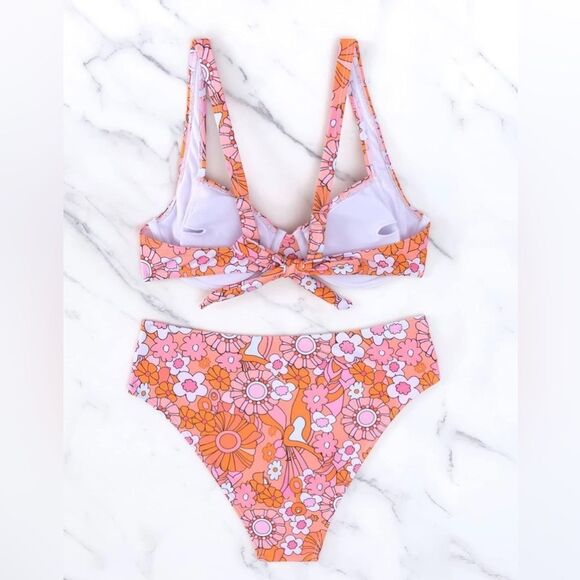 Shein Pink Floral Print Back Underwire Bikini Swimsuit Size Large NWOT 6 0457 - Picture 13 of 14